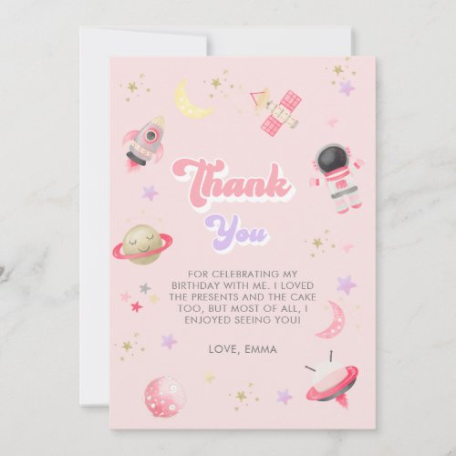 Modern Pink Space Galaxy Girl Birthday  Thank You Card