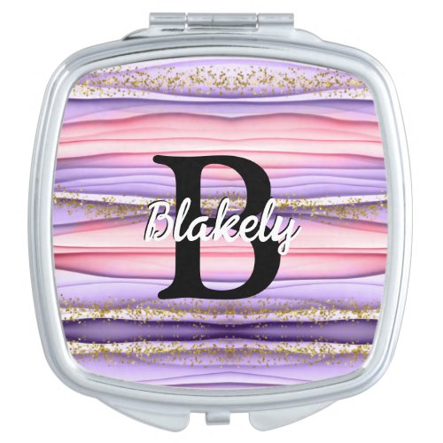 Modern Pink Sparkle Monogram Name  Initial Compact Mirror