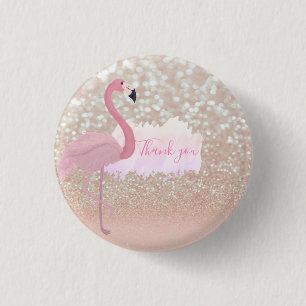 Modern Pink Sparkly Flamingo, Thank You Button