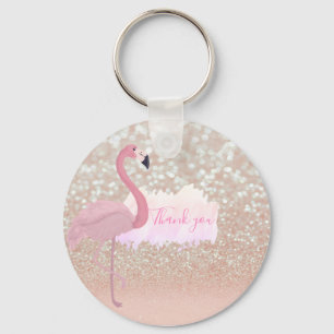 Modern Pink Sparkly Flamingo, Thank You Keychain
