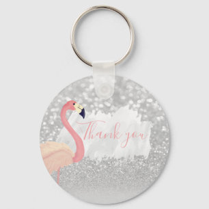 Modern Pink Sparkly Flamingo, Thank You Keychain