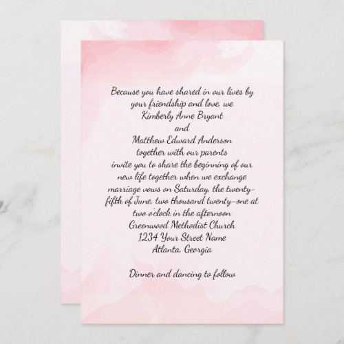 Modern Pink Splash Background Wedding Invitation