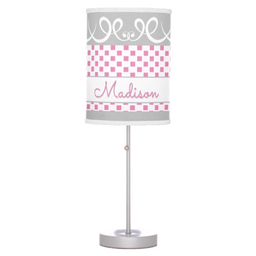 Modern Pink Squares  Swirls Elegant Girly Table Lamp