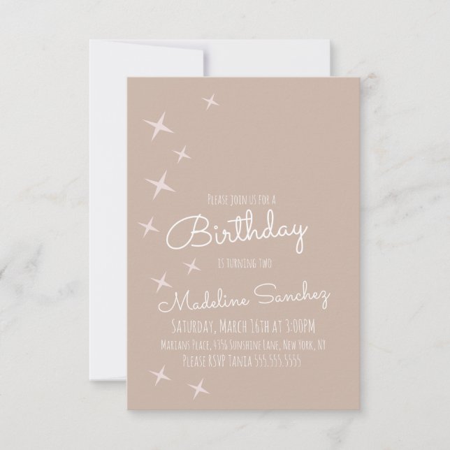 Modern Pink Stars Birthday Party Muted Colors  Invitation (Front)