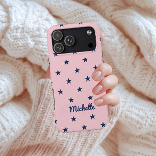 Modern Pink Stars Seamless Mom Teacher Nurse Name iPhone 17 Pro Case