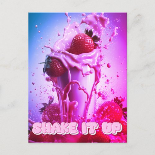 Modern Pink Strawberry Shake Postcard