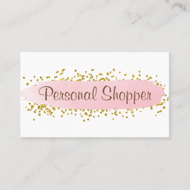 Modern Pink Strip Gold Glitter Personal Shopper Business Card (Front)