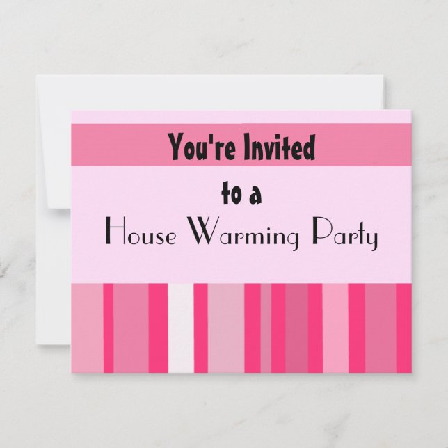 Modern Pink Stripe House Warming Party Invitation (Front)