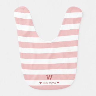 Modern Pink Striped Baby Name Monogram Bib