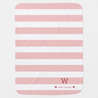 Modern Pink Striped Baby Name Monogram Blanket