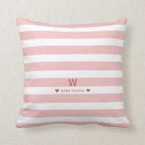 Modern Pink Striped Baby Name Monogram Nursery Throw Pillow