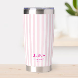 Modern Pink Striped Bridesmaid Personalized Name Insulated Tumbler