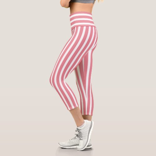 Modern Pink Striped Capri Leggings