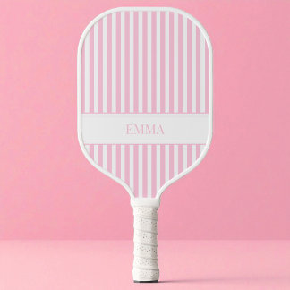 Modern Pink Striped Cute Girly Personalized Name Pickleball Paddle