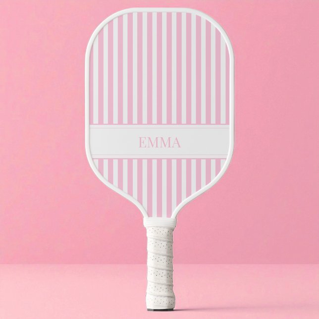Modern Pink Striped Cute Girly Personalized Name Pickleball Paddle (Modern Pink Striped Cute Girly Personalized Name Pickleball Paddle)