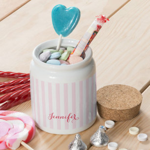 Modern Pink Striped Elegant Typography Monogrammed Candy Jar