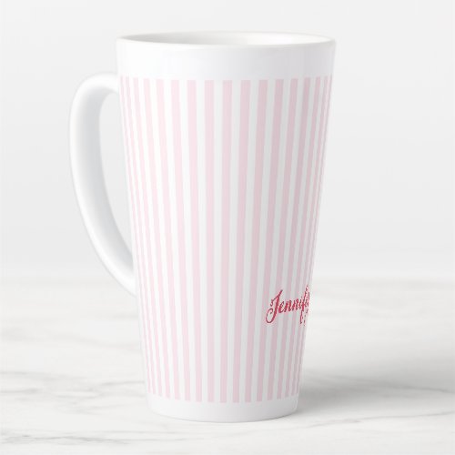 Modern Pink Striped Elegant Typography Monogrammed Latte Mug