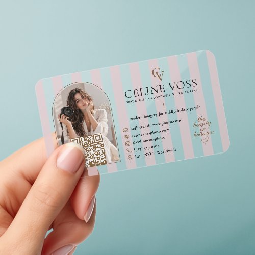 Modern Pink Striped Wedding Photographer Template Clear Business Cards