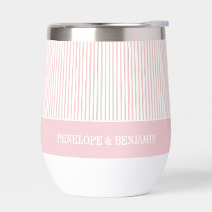 Modern Pink Striped Wedding Thermal Wine Tumbler