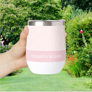 Modern Pink Striped Wedding Thermal Wine Tumbler