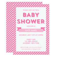 Modern Pink Stripes Baby Shower Invitation