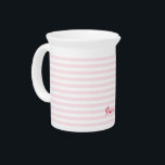 Modern Pink Stripes Elegant Monogrammed Typography Beverage Pitcher<br><div class="desc">Custom, personalized, elegant dark pink typography script, modern cool chic stylish geometric trendy light pink white stripes pattern background, classy, monogrammed, 100% white porcelain, dishwasher safe, microwave safe, beverages pitcher. Simply type in your name / kids name / family name / company name, to customize. Makes a great gift for...</div>