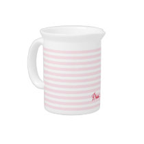 Modern Pink Stripes Elegant Monogrammed Typography Beverage Pitcher