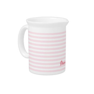 Modern Pink Stripes Elegant Monogrammed Typography Beverage Pitcher