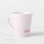 Modern Pink Stripes Elegant Typography Custom Name Latte Mug<br><div class="desc">Custom, personalized, elegant dark pink typography script, modern cool chic stylish geometric trendy light pink white stripes pattern background, classy, strong ceramic, microwave and dishwasher safe, coffee latte mug. Simply type in your name / family name / couple's names (bride & groom / husband & wife), to customize. Makes a...</div>