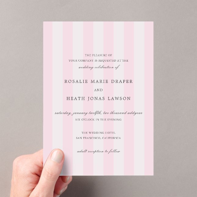 Modern Pink Stripes Elegant Wedding Acrylic Invitations (Insitu (Handheld))