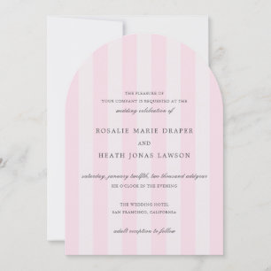 Modern Pink Stripes Elegant Wedding Invitation
