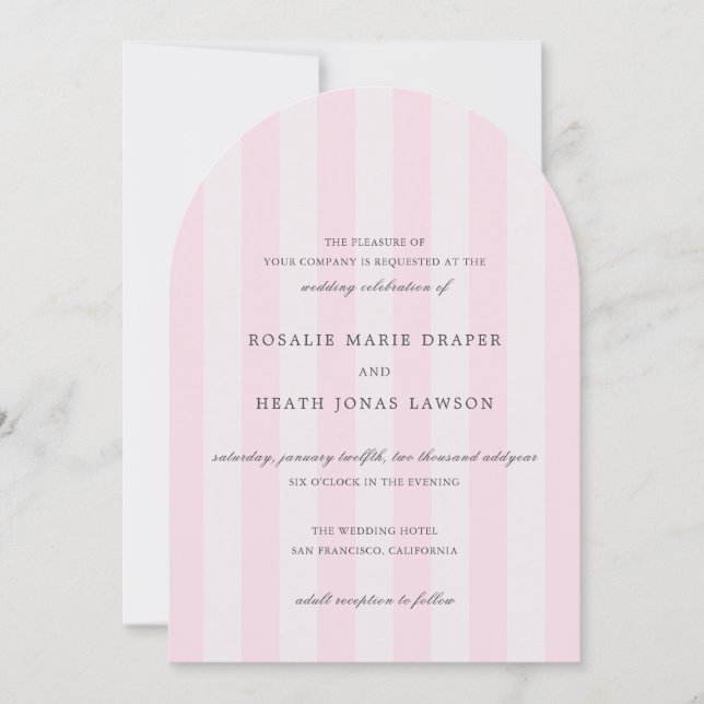 Modern Pink Stripes Elegant Wedding Invitation (Front)