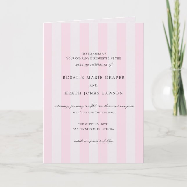 Modern Pink Stripes Elegant Wedding Invitation (Front)