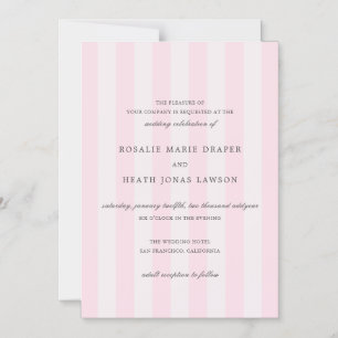 Modern Pink Stripes Elegant Wedding Magnetic Invitation