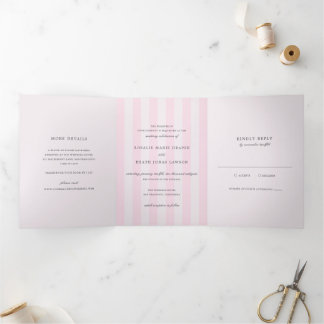 Modern Pink Stripes Elegant Wedding Tri-Fold Invitation
