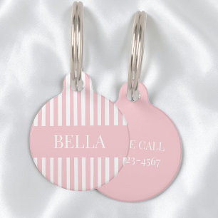 Modern Pink Stripes Girly Chic Personalized Name Pet ID Tag