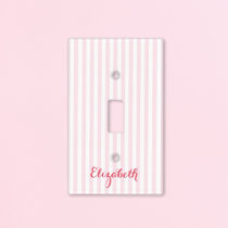 Modern Pink Stripes Monogram Nursery Kids Room Light Switch Cover