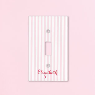 Modern Pink Stripes Monogram Nursery Kids Room Light Switch Cover