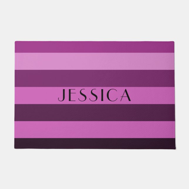 Modern Pink Stripes Name Doormat (Front)
