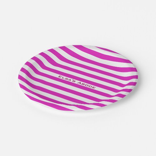 Modern Pink Stripes on any Color with Custom Text Paper Plates