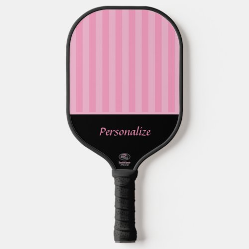 Modern Pink Stripes on Black Name Official USA Pickleball Paddle