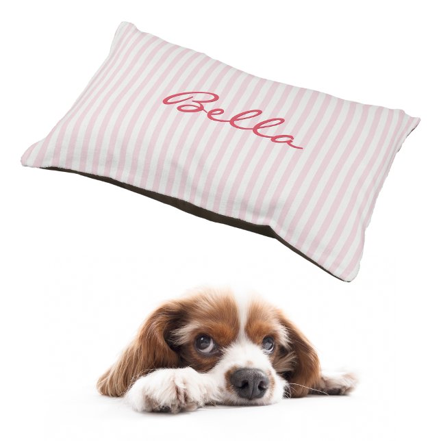 Modern Pink Stripes Pattern Cat Dog Name Plush Pet Bed (Modern Pink Stripes Pattern Cat Dog Name Plush Pet Bed)