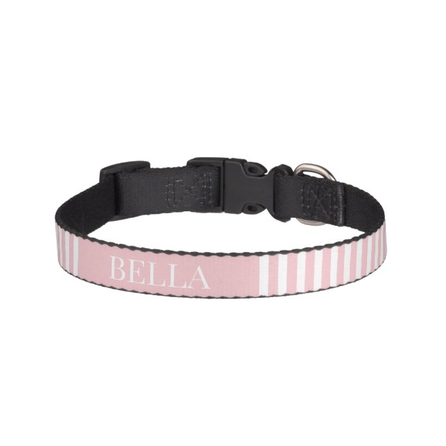 Modern Pink Stripes Pattern Chic Personalized Name Pet Collar (Front)