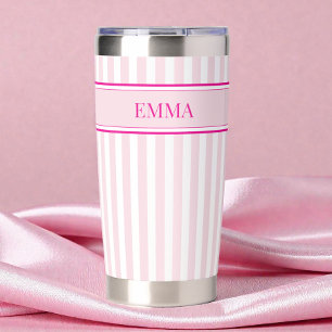 Modern Pink Stripes Personalized Bridesmaid Name Insulated Tumbler