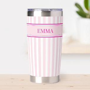 Modern Pink Stripes Personalized Bridesmaid Name Insulated Tumbler