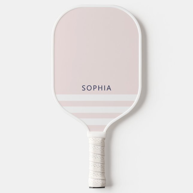 Modern Pink Stripes Personalized Pickleball Paddle (Front)