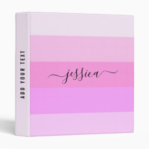 Modern pink stripes script name 3 ring binder