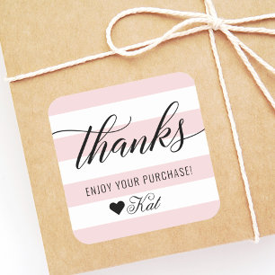 Modern Pink Stripes Thanks Small Business Square Sticker
