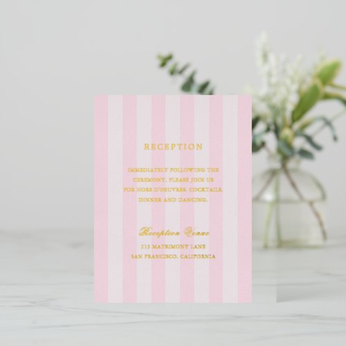 Modern Pink Stripes Wedding Foil Enclosure Card