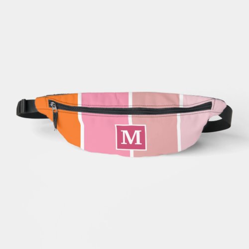 Modern pink Stripes with Monogram Fanny Pack